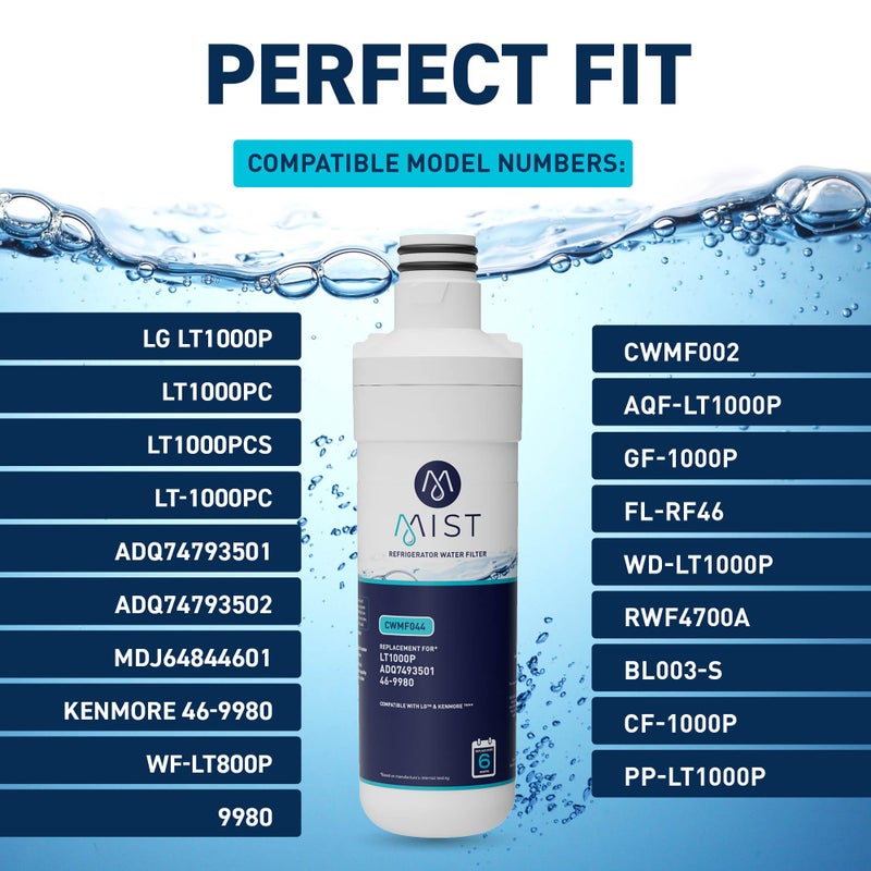 Mist ADQ74793501 Refrigerator Water Filter Replacement for LG LT1000P, WD-LT1000P, Kenmore 46-9980, Fridge LMXS28626D â€“ NSF 42 Certified â€“ 1 Pack - Image 3
